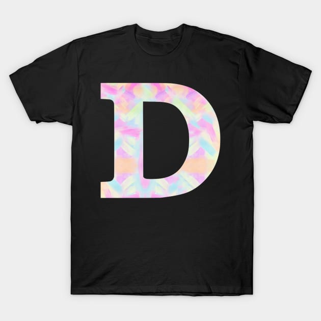 The Letter D Rainbow Brushed Design T-Shirt by Claireandrewss